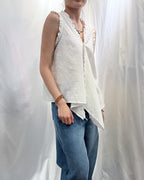 Soft Ruffle Wrap Linen Top 棉麻花邊V領恤衫