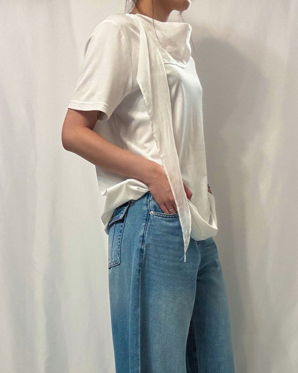Pima Cotton Draped Scarf-Neck Tee 棉紗匙羹領天絲棉Tee