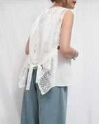 Lace-Back Asymmetric Vest 亞麻不規則背心外套