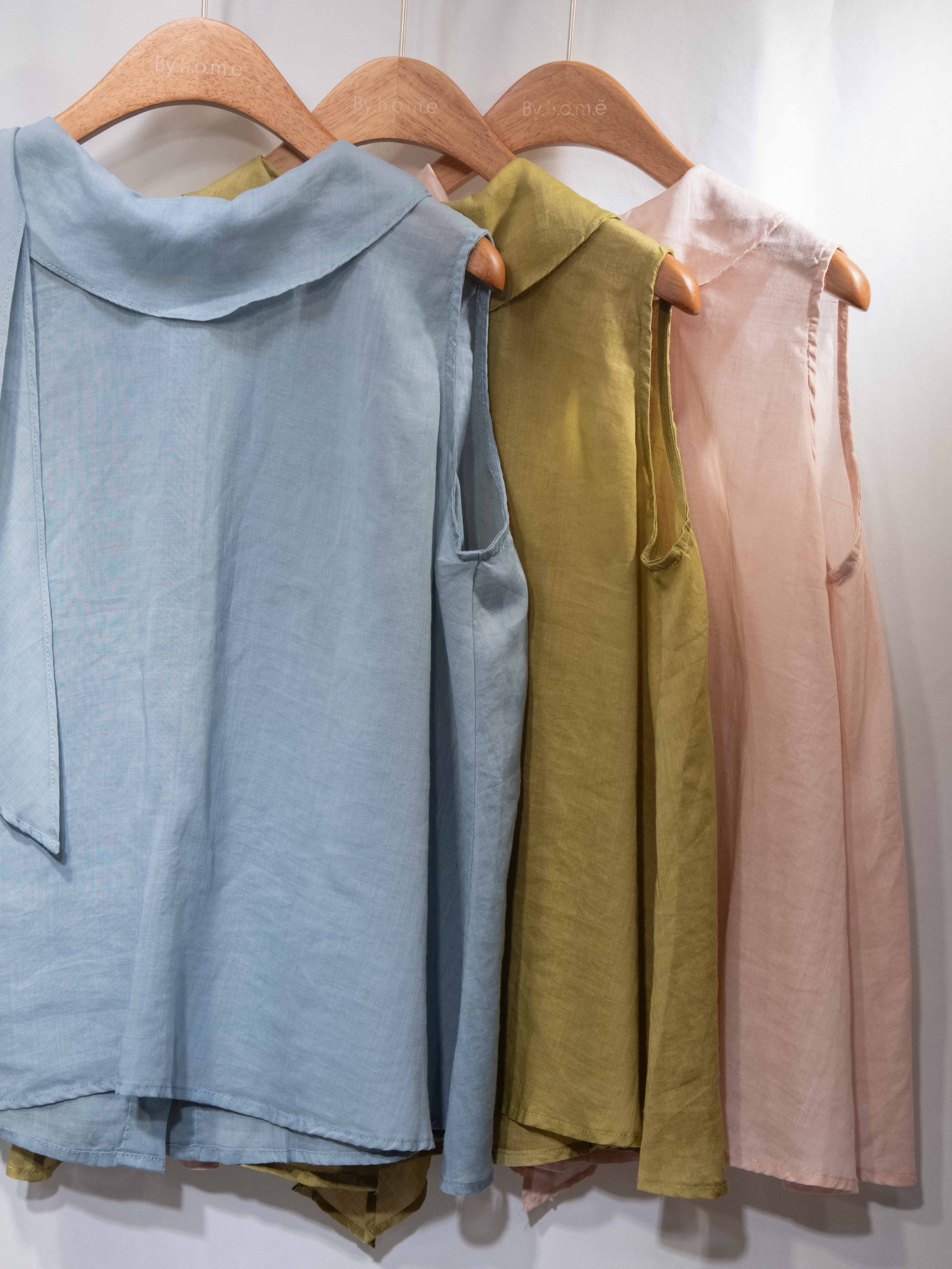 超靚色！ Sheer Ramie Rounded-Collar Blouse 匙羹領苧麻傘形背心