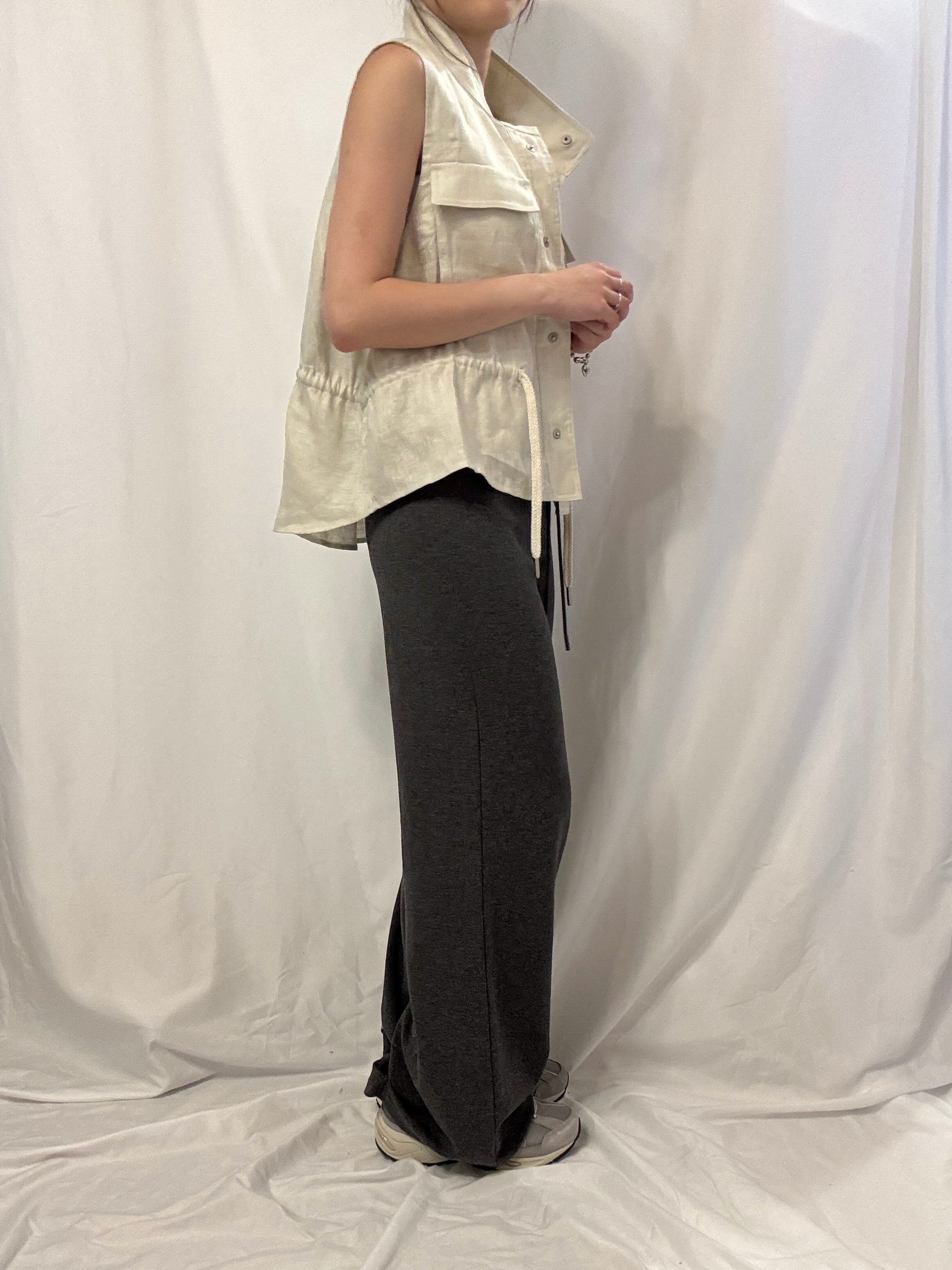 Organic Grain Heavy Linen Vest 亞麻立領工裝背心