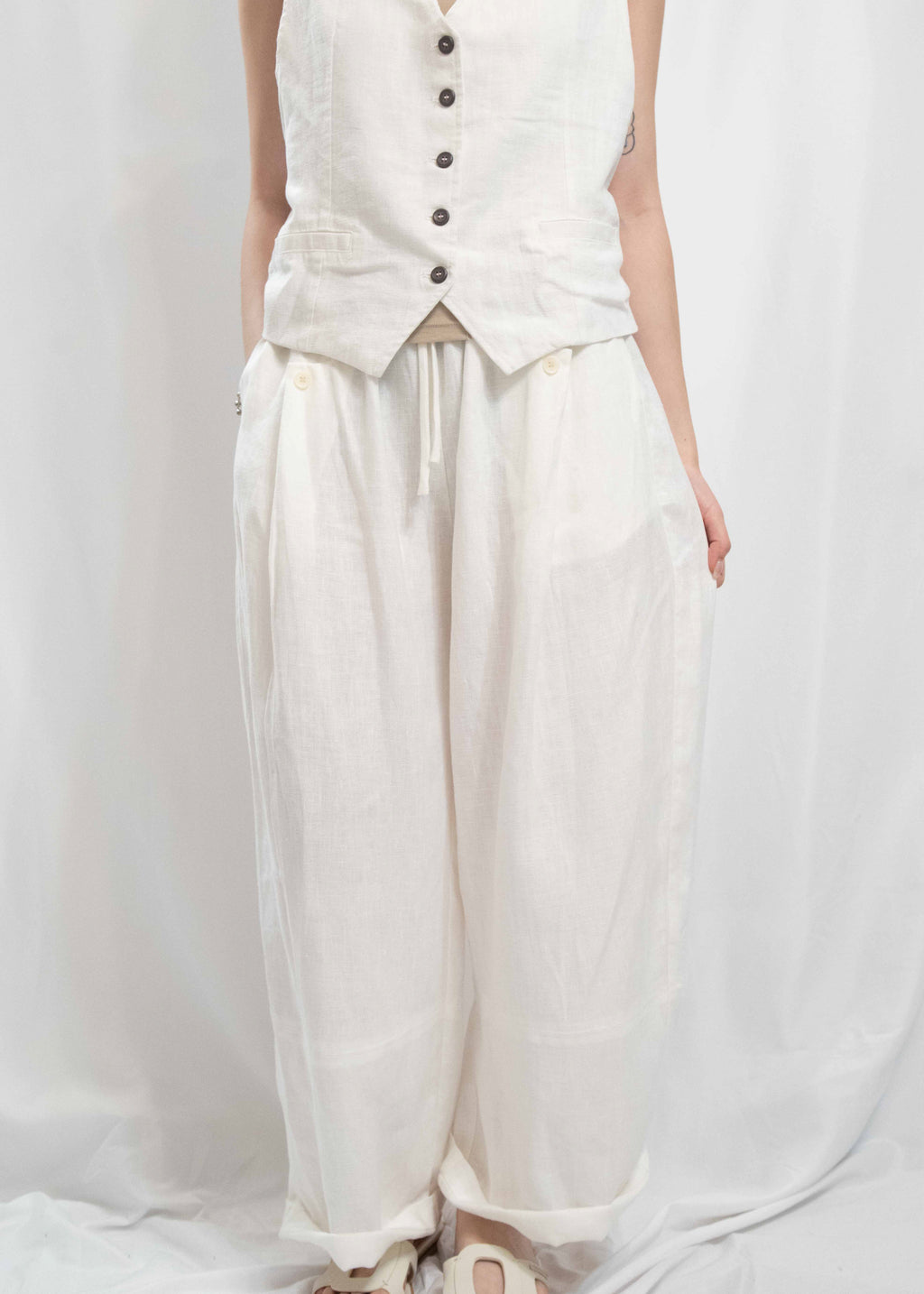 Organic Grain Heavy Linen Drawstring Pants 亞麻長褲