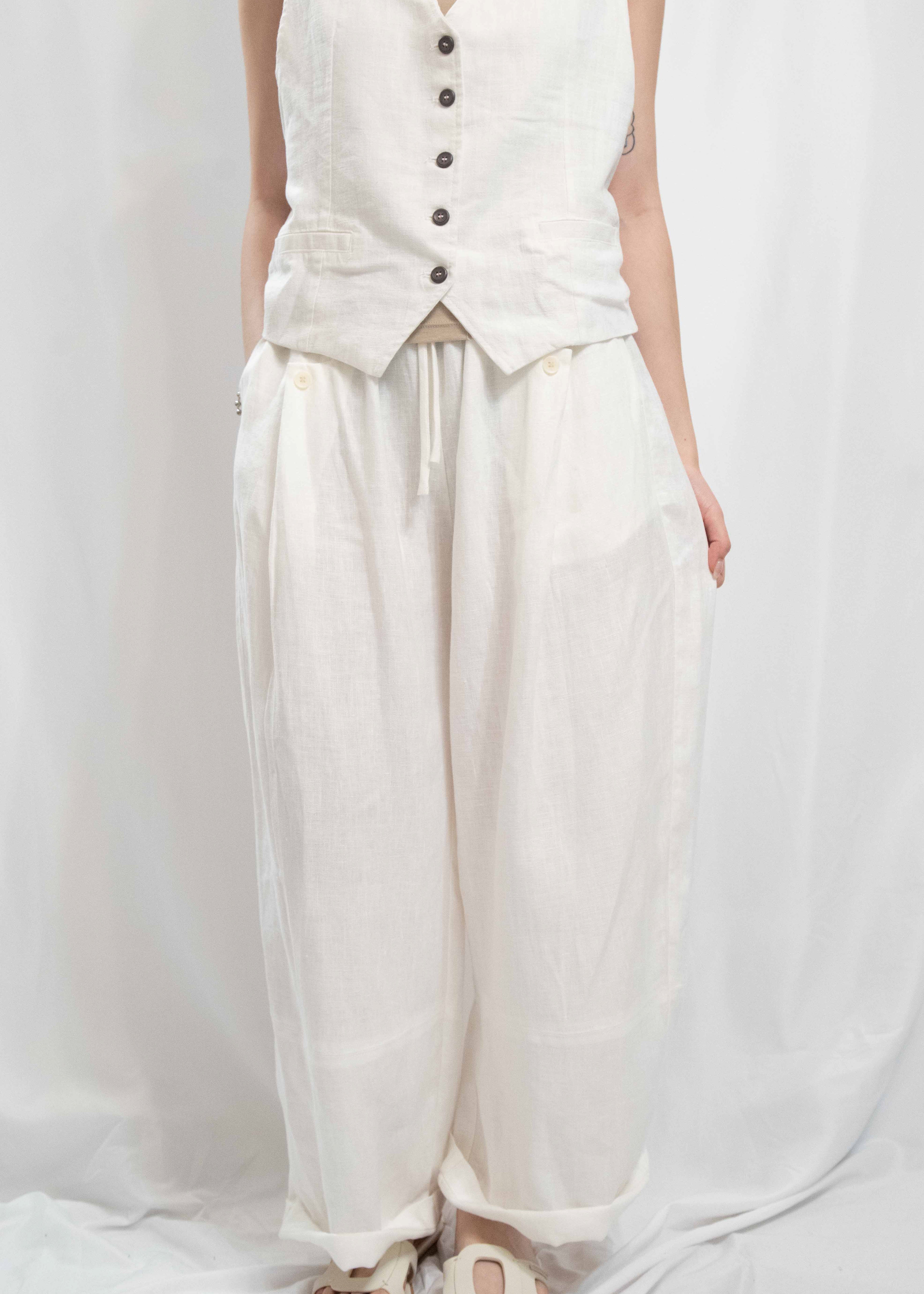 Organic Grain Heavy Linen Drawstring Pants 亞麻長褲