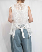 Lace-Back Asymmetric Vest 亞麻不規則背心外套
