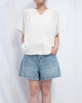 Ripple Hem V-Neck Blouse 荷葉邊下擺輕薄棉質短䄂上衣
