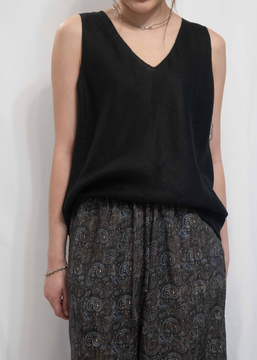 Paisley Print Linen-Tencel Flowy Pants 腰果花亞麻長闊褲