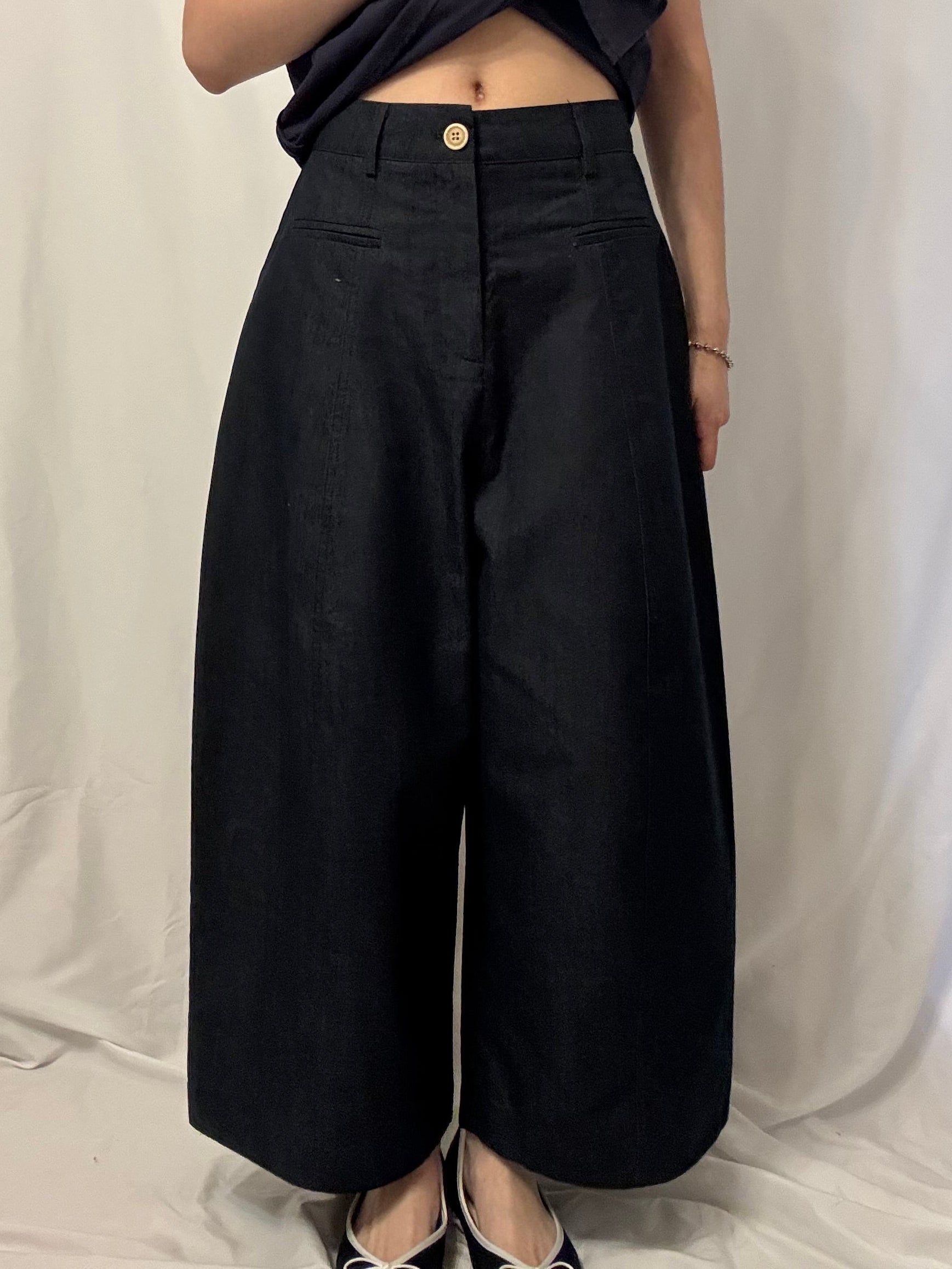 Cropped Twill Wide-Leg Trousers 九分扯布小氣球西褲