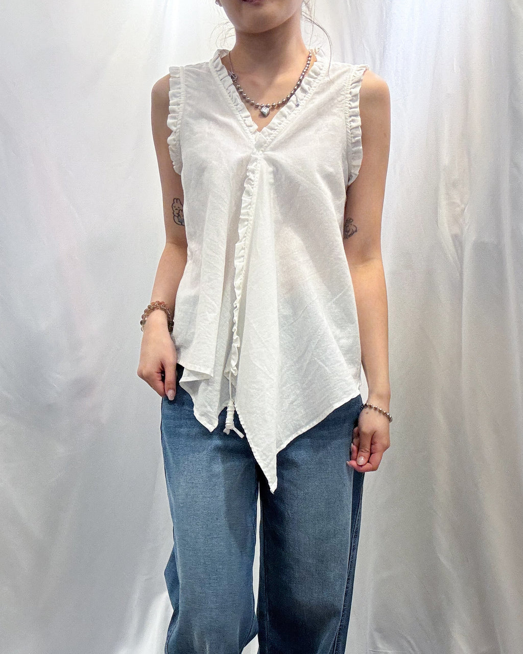 Soft Ruffle Wrap Linen Top 棉麻花邊V領恤衫