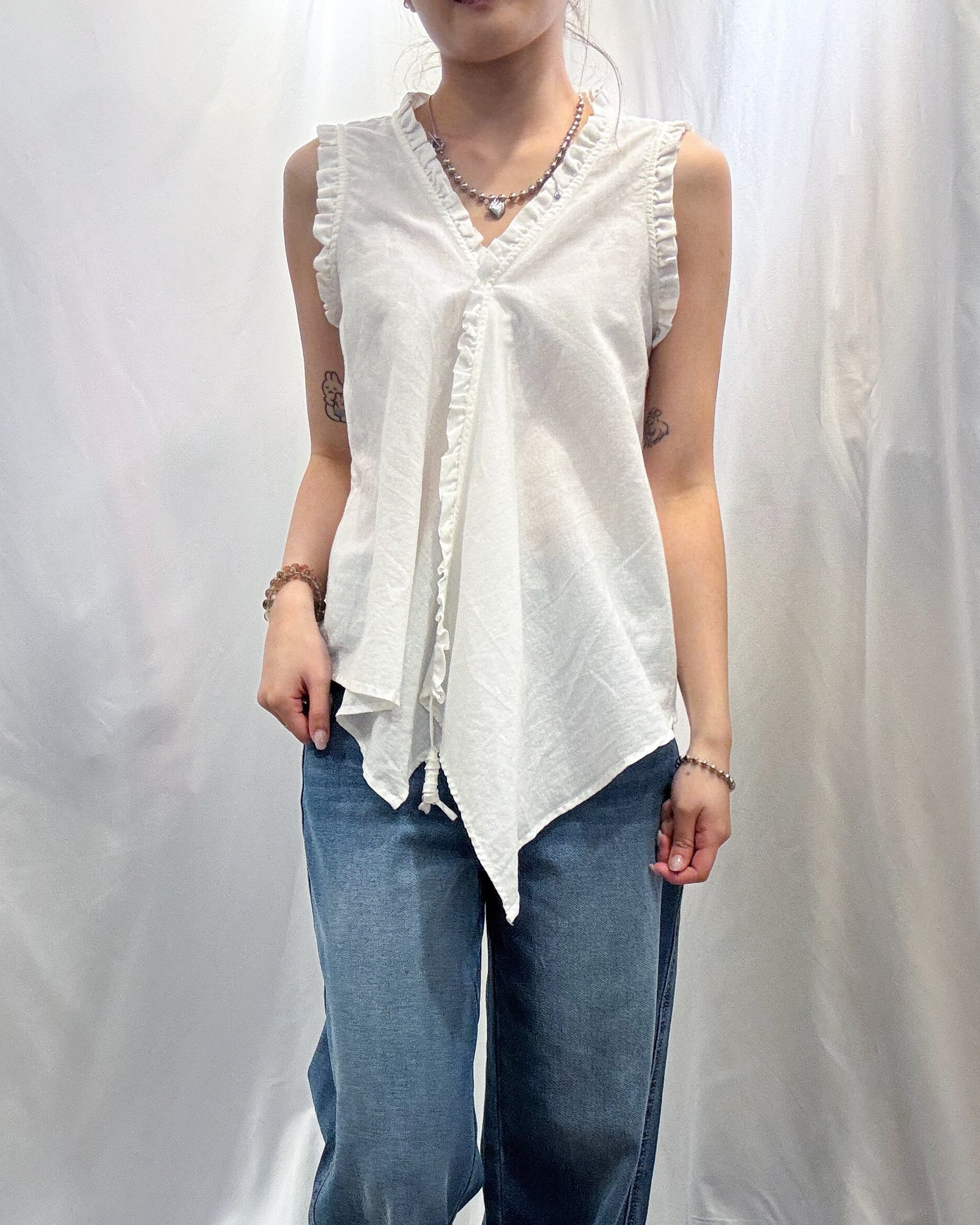 Soft Ruffle Wrap Linen Top 棉麻花邊V領恤衫