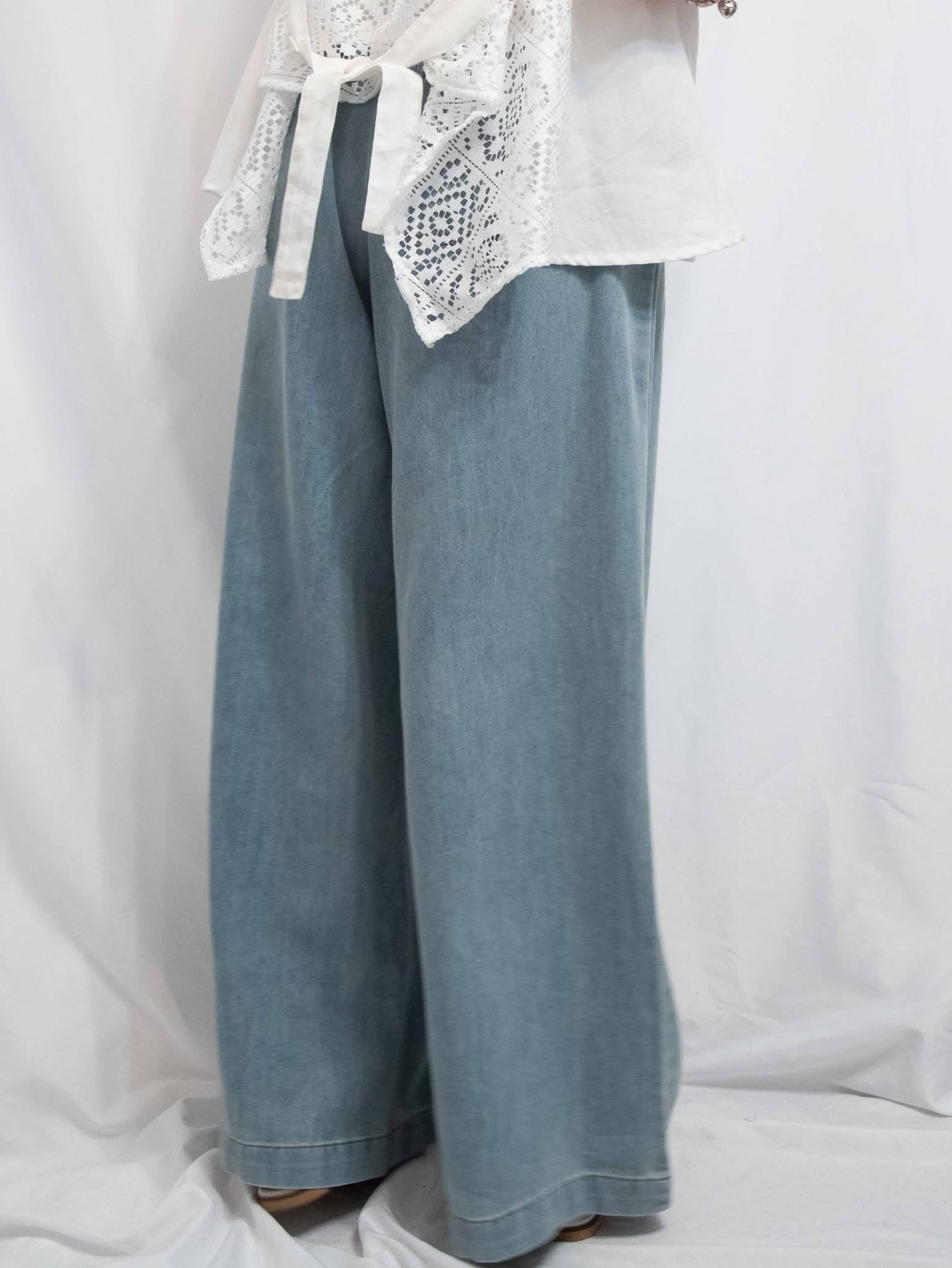 Elasticated Wide-Leg Jeans 橡筋腰Vintage洗水闊腳牛仔