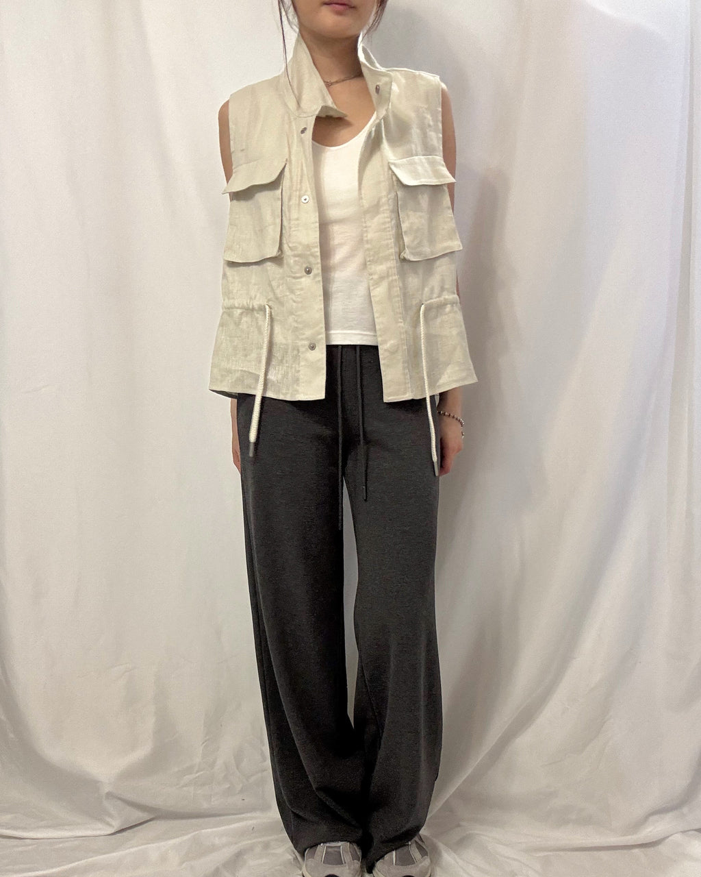 Organic Grain Heavy Linen Vest 亞麻立領工裝背心