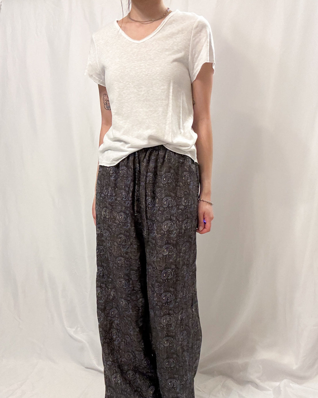 Paisley Print Linen-Tencel Flowy Pants 腰果花亞麻長闊褲