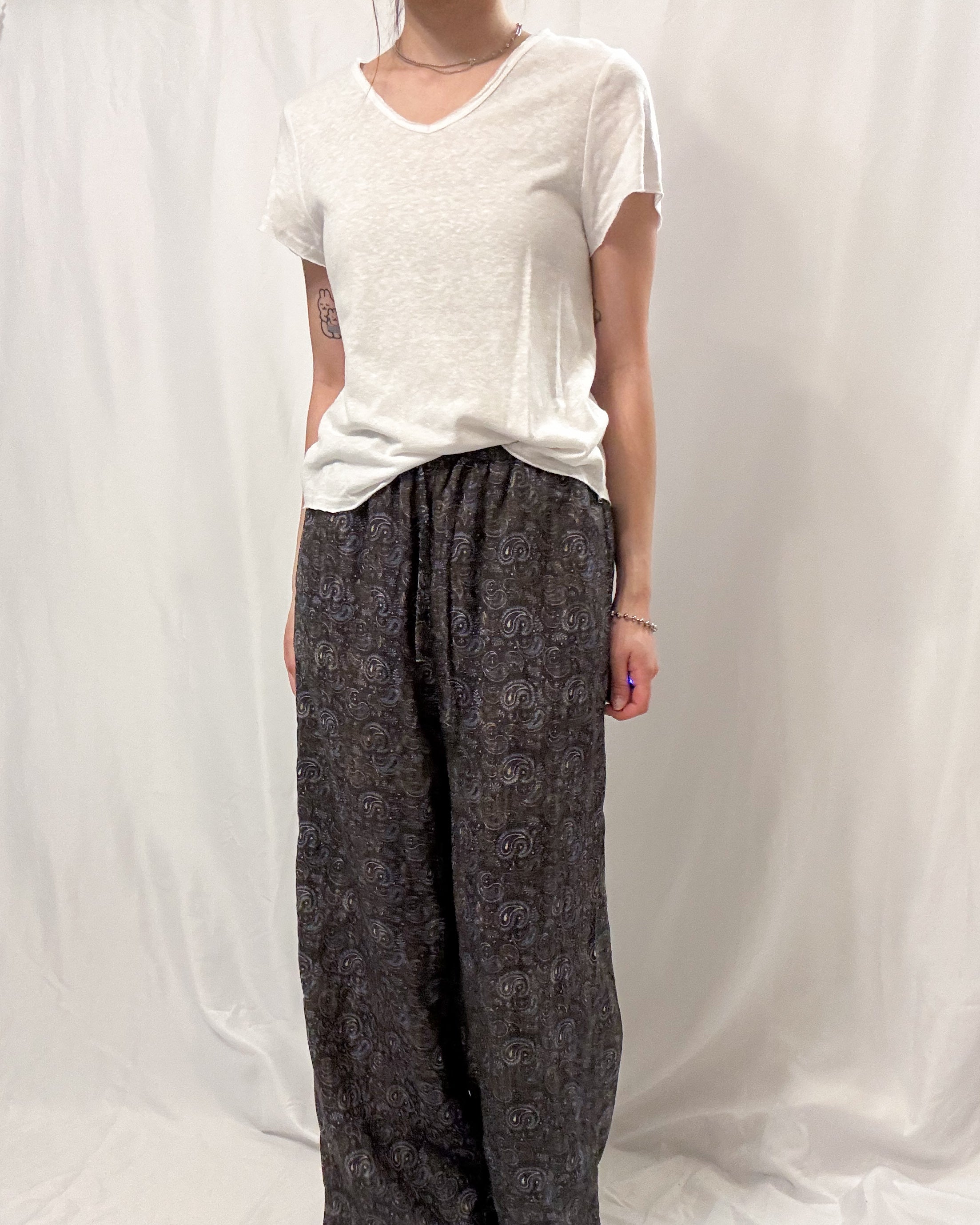 Paisley Print Linen-Tencel Flowy Pants 腰果花亞麻長闊褲