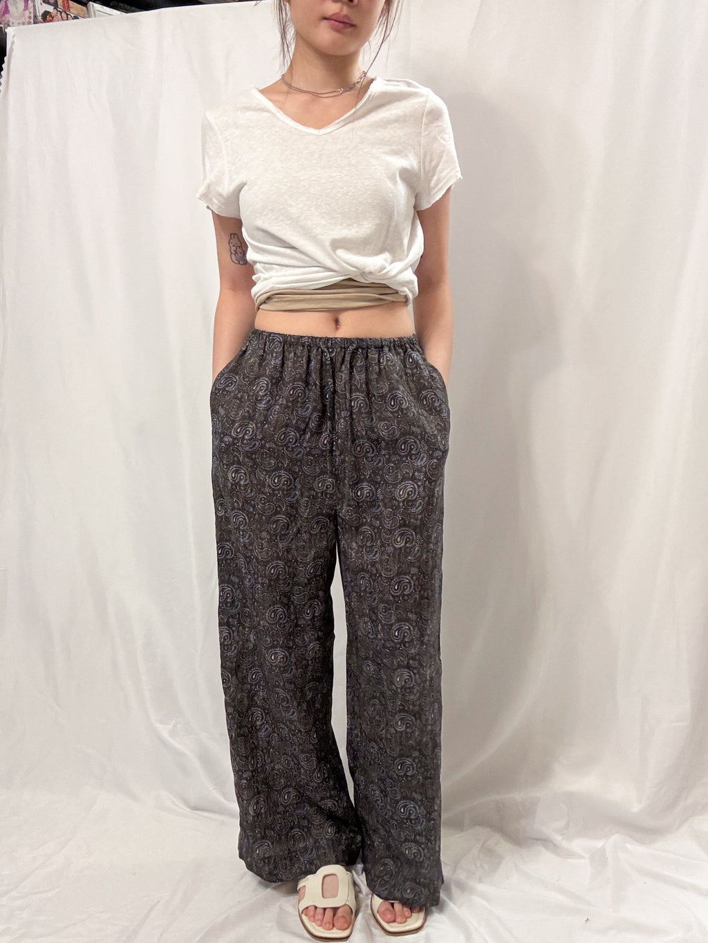 Paisley Print Linen-Tencel Flowy Pants 腰果花亞麻長闊褲