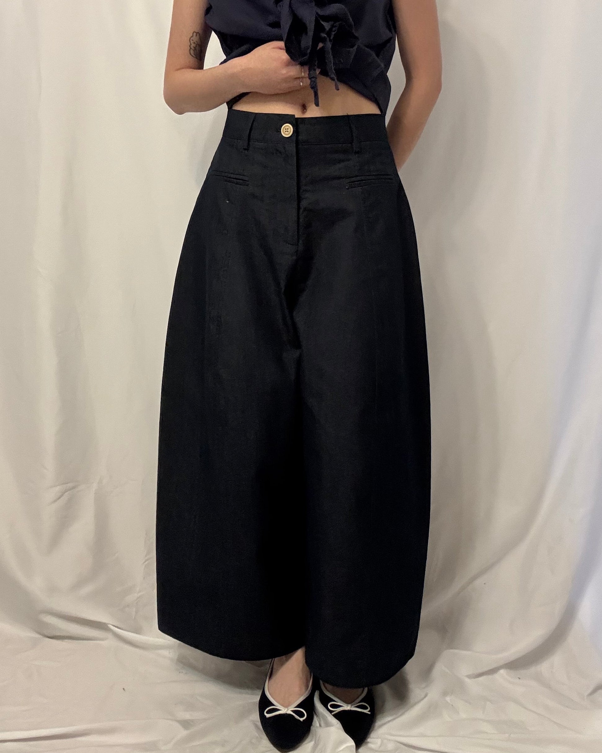Cropped Twill Wide-Leg Trousers 九分扯布小氣球西褲