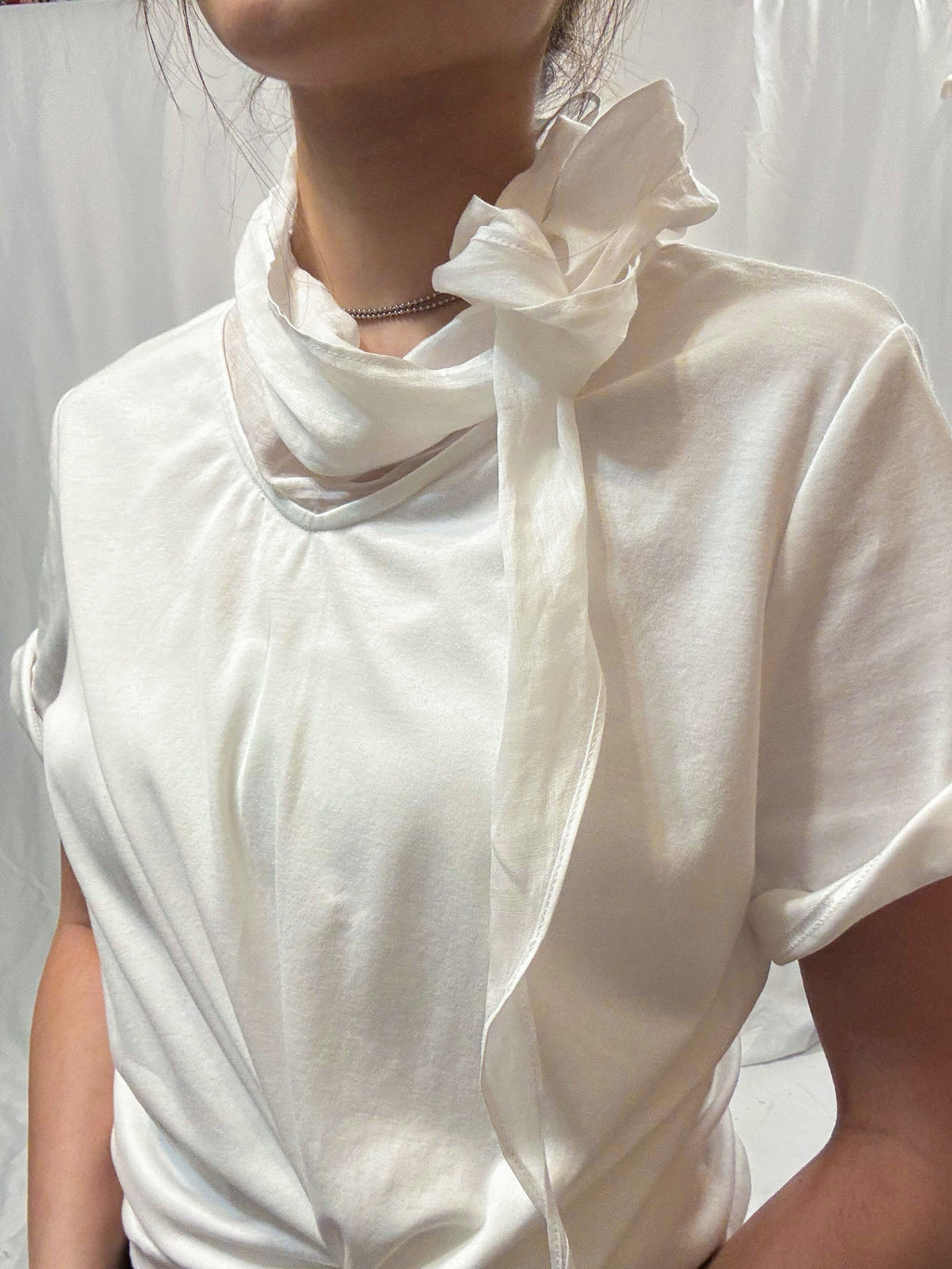 Pima Cotton Draped Scarf-Neck Tee 棉紗匙羹領天絲棉Tee