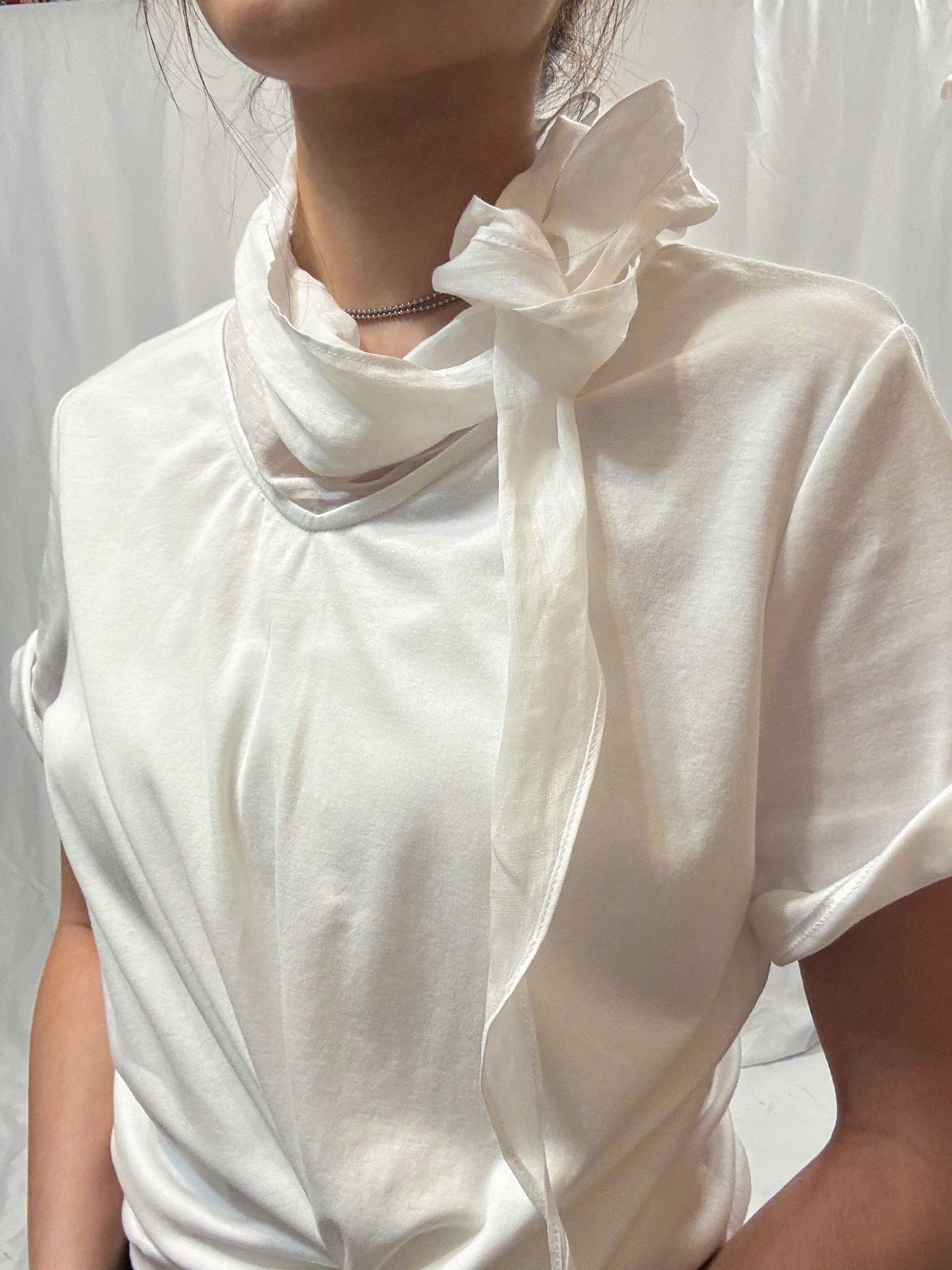 Pima Cotton Draped Scarf-Neck Tee 棉紗匙羹領天絲棉Tee