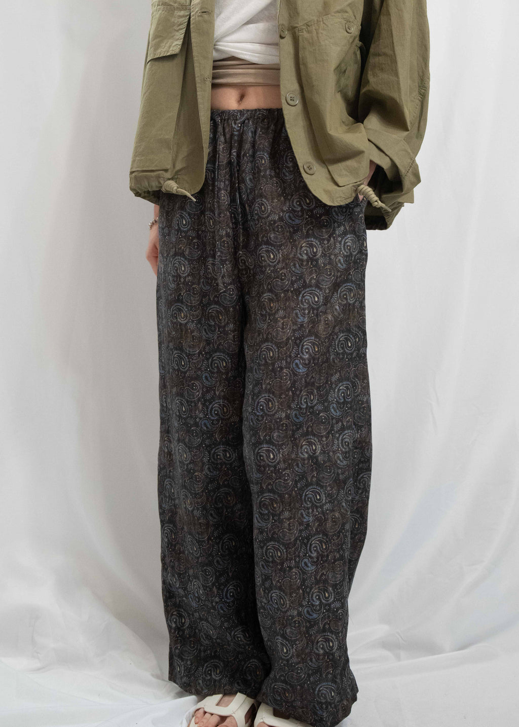 Paisley Print Linen-Tencel Flowy Pants 腰果花亞麻長闊褲