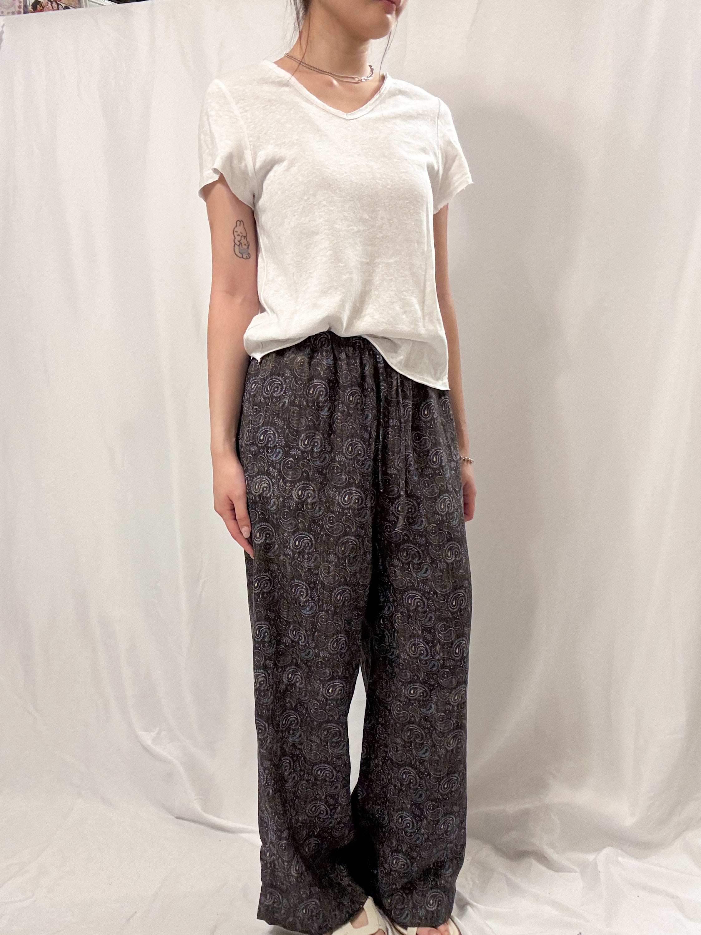 Paisley Print Linen-Tencel Flowy Pants 腰果花亞麻長闊褲