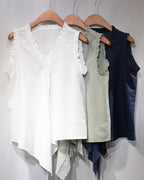 Soft Ruffle Wrap Linen Top 棉麻花邊V領恤衫