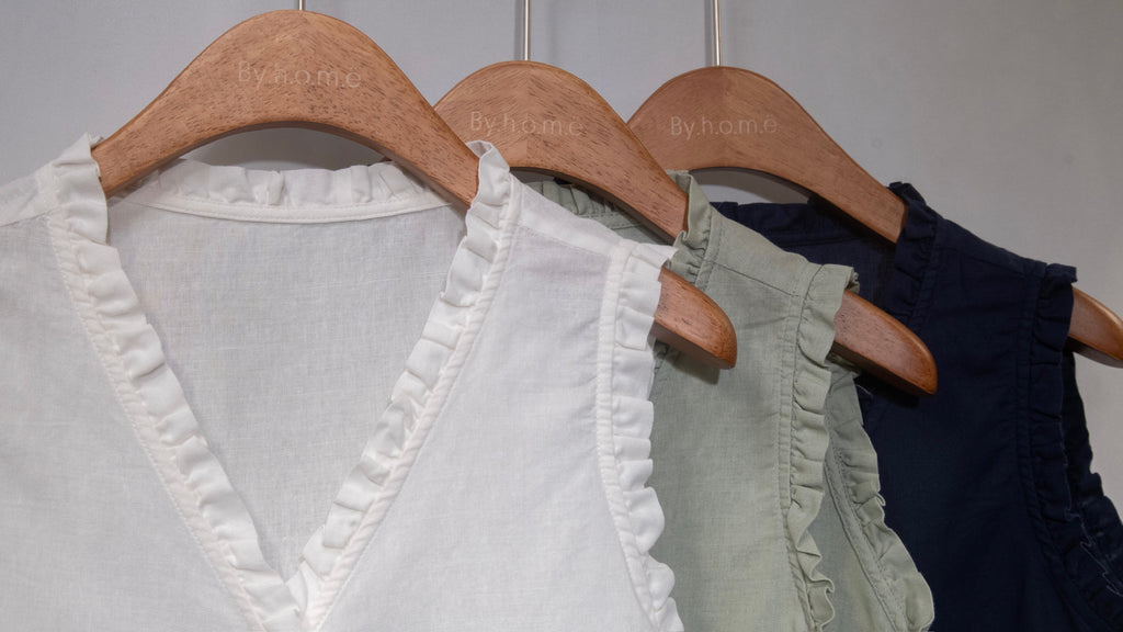 Soft Ruffle Wrap Linen Top 棉麻花邊V領恤衫