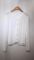 冷氣必備～ Ruffle-Trim Cardigan 天絲透感花透外套