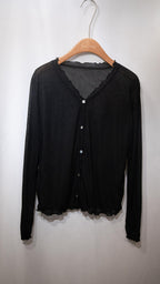 冷氣必備～ Ruffle-Trim Cardigan 天絲透感花透外套