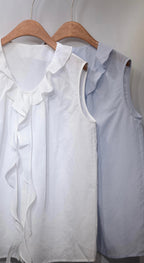 Cascading Frill Sleeveless Top 細波浪領麻質恤衫