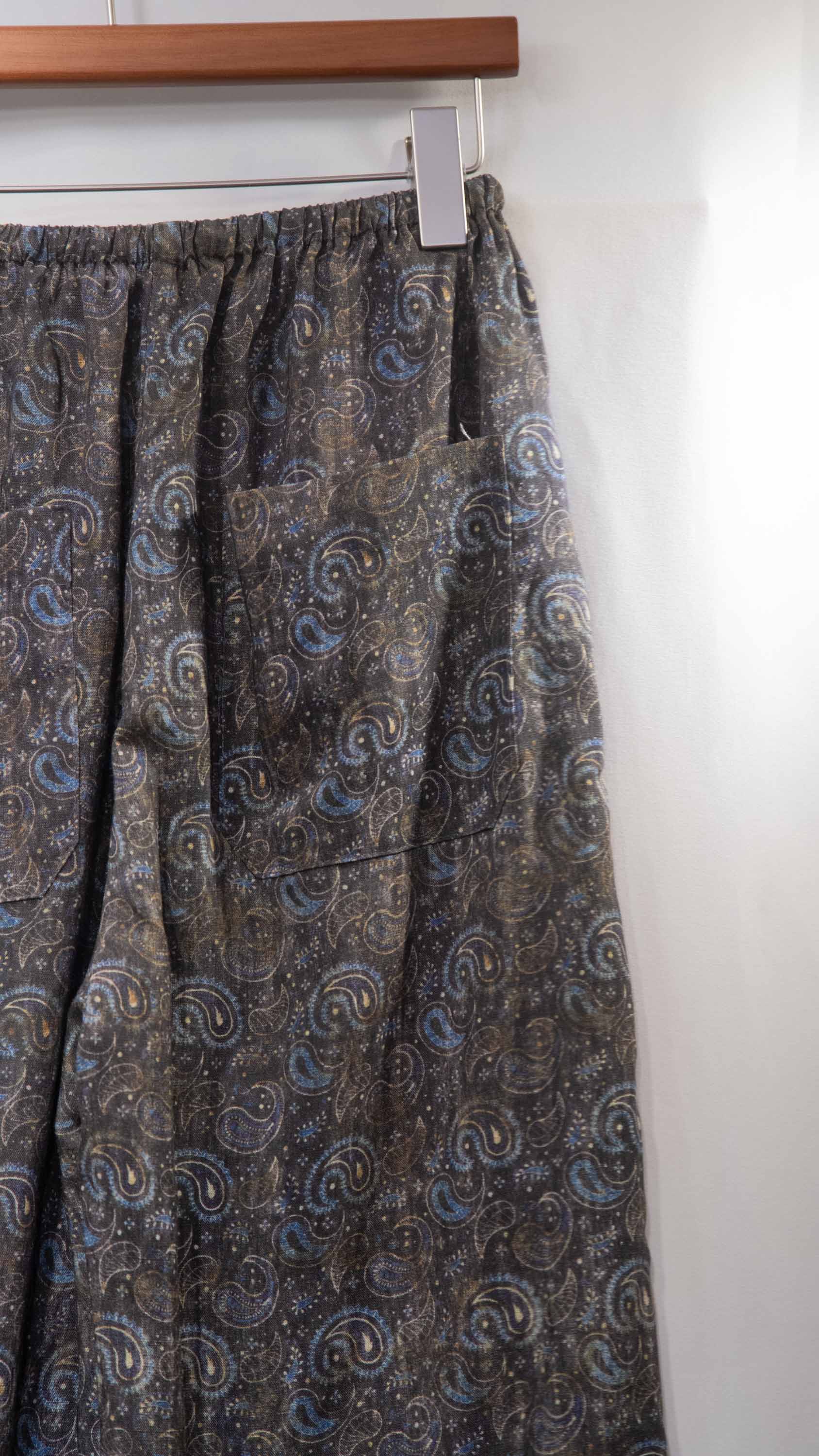 Paisley Print Linen-Tencel Flowy Pants 腰果花亞麻長闊褲