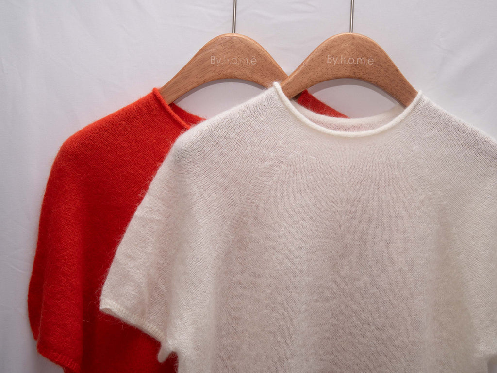 Seamless Soft Camel-Hair Short-Sleeve Fuzzy Sweater