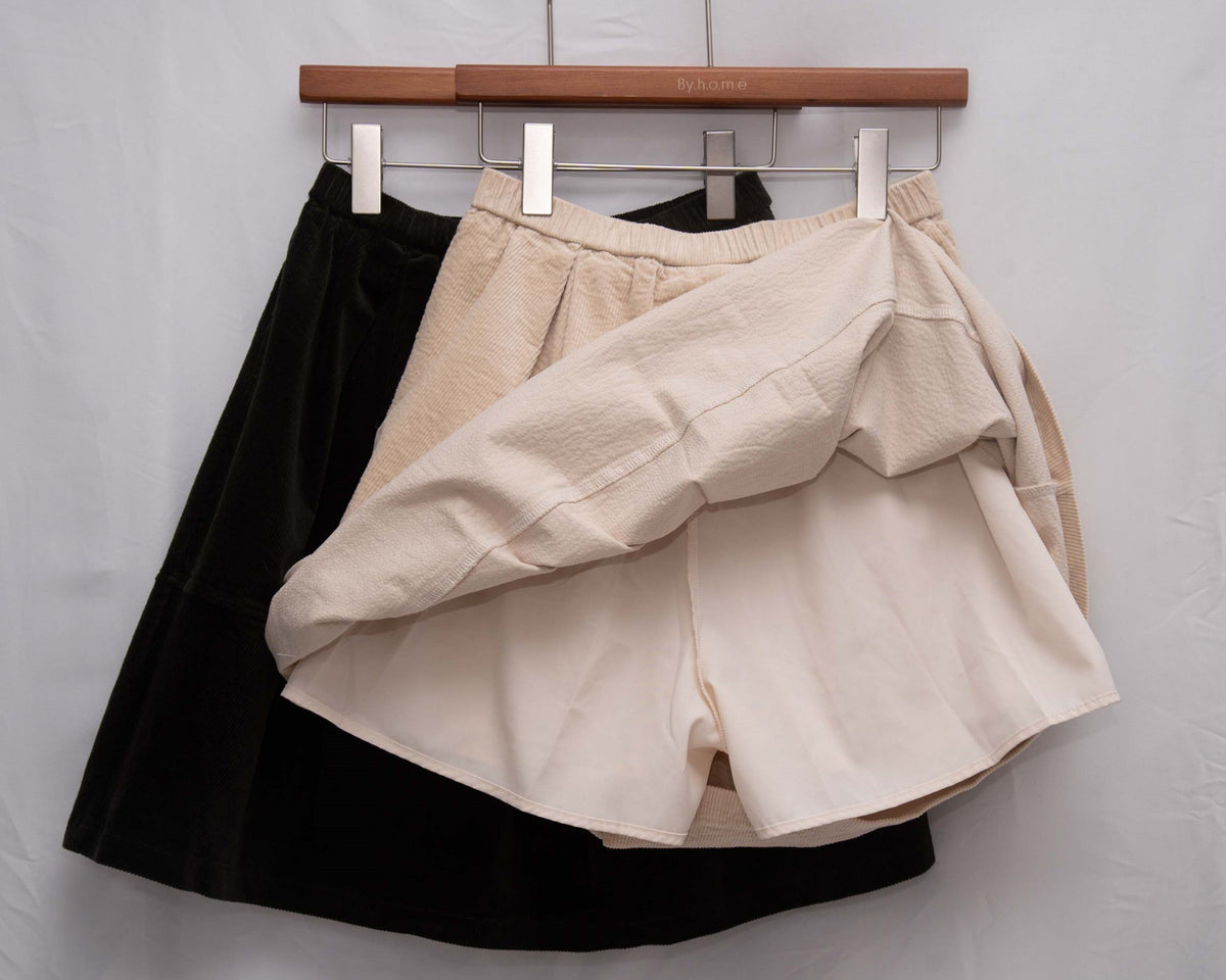 Corduroy Bubble-Hem Mini Skirt 燈芯絨泡泡短裙（有打底褲）