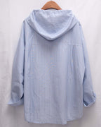 軟熟棉質~~ Slouchy Striped Hooded Long Shirt