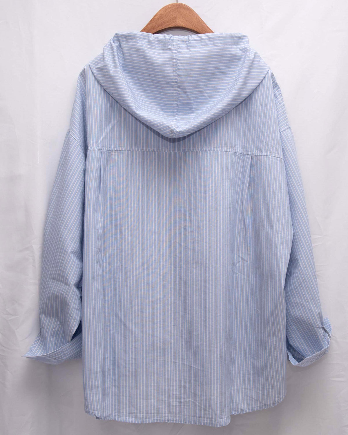 軟熟棉質~~ Slouchy Striped Hooded Long Shirt