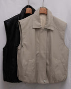 Luxe Vegan Leather Collared Gathered Vest 蛋白皮反領馬甲