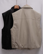Luxe Vegan Leather Collared Gathered Vest 蛋白皮反領馬甲