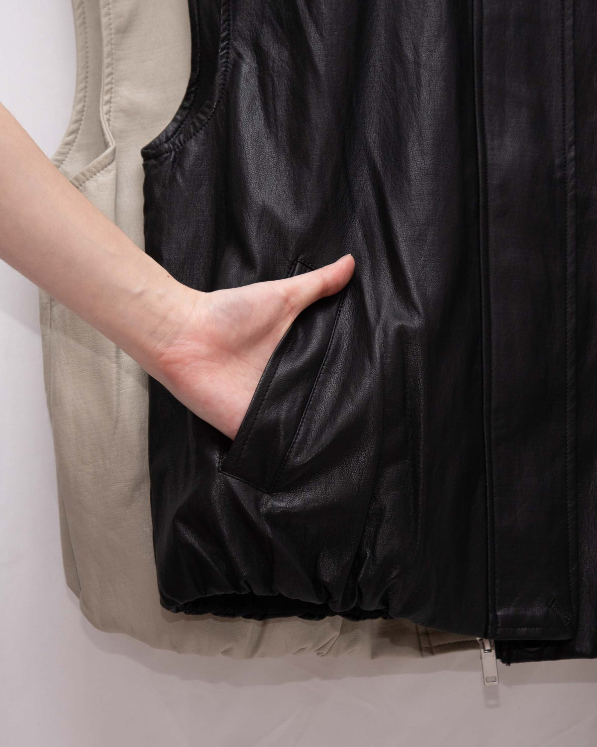 Luxe Vegan Leather Collared Gathered Vest 蛋白皮反領馬甲