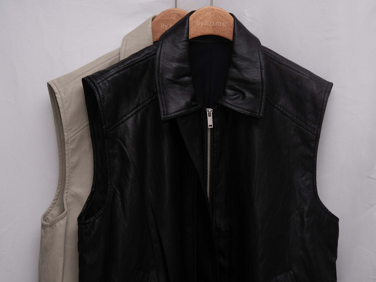 Luxe Vegan Leather Collared Gathered Vest 蛋白皮反領馬甲