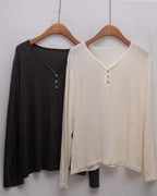 Luxe Wool-Acetate Henley Long-Sleeve T-shirt