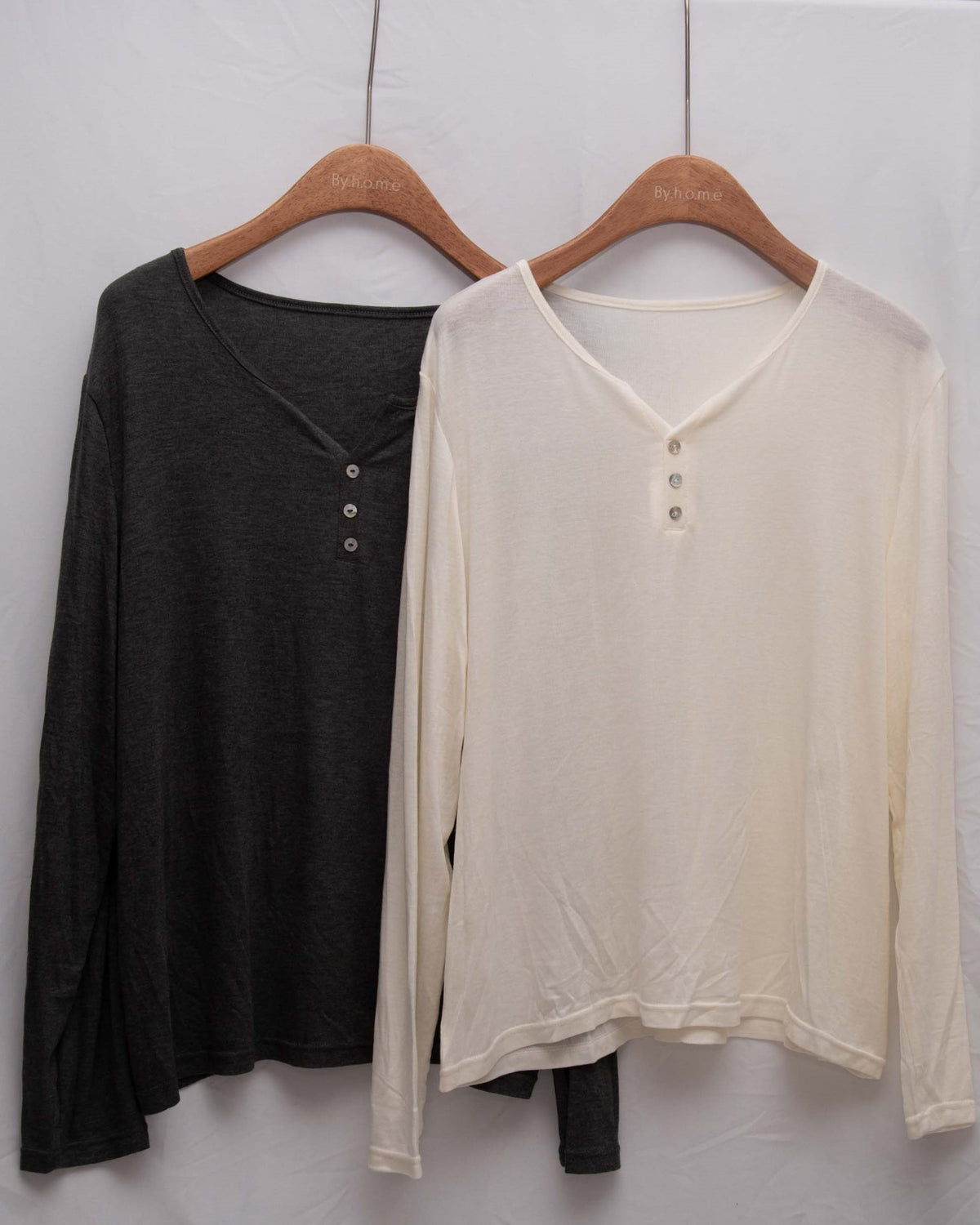 Luxe Wool-Acetate Henley Long-Sleeve T-shirt