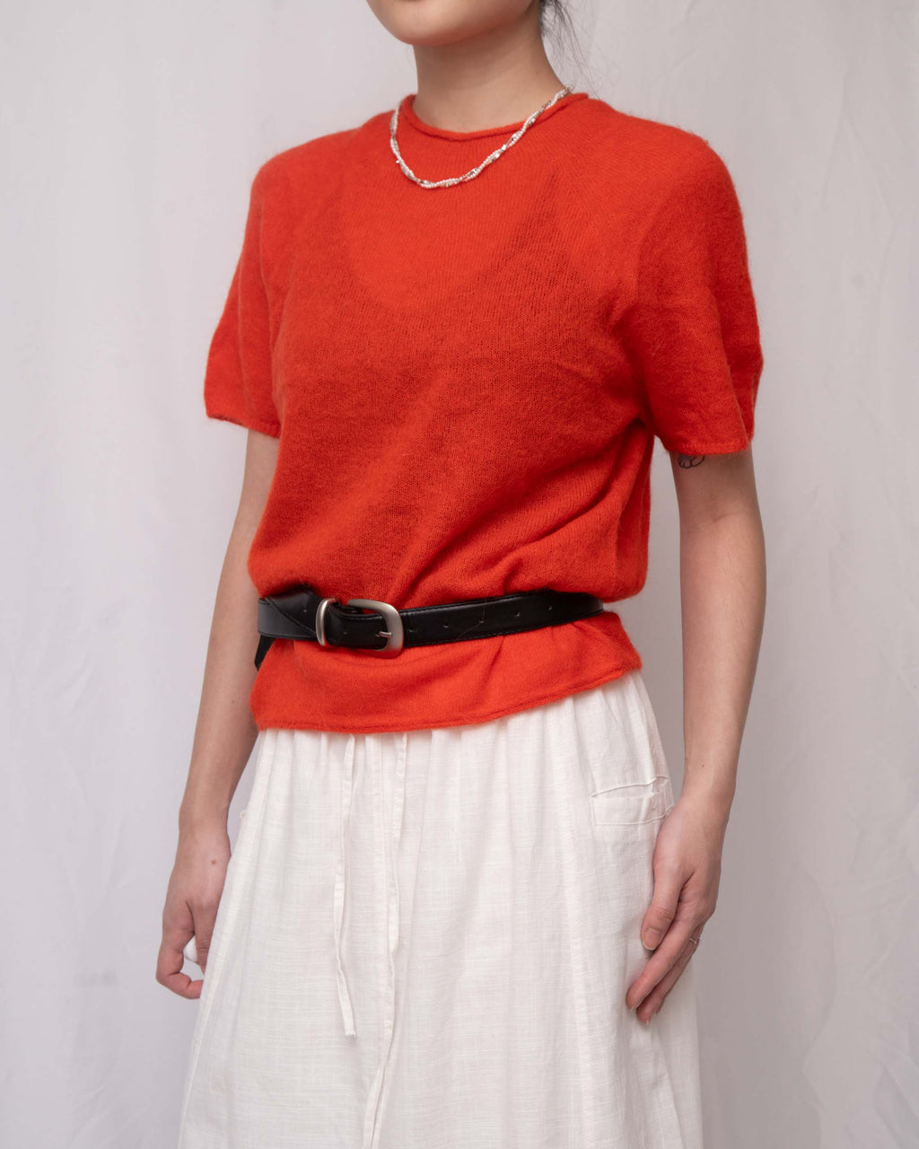 Seamless Soft Camel-Hair Short-Sleeve Fuzzy Sweater