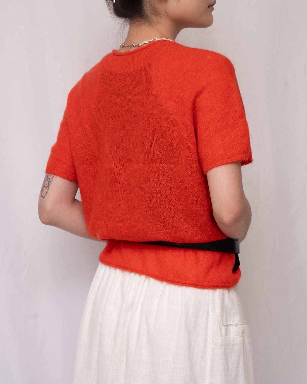 Seamless Soft Camel-Hair Short-Sleeve Fuzzy Sweater