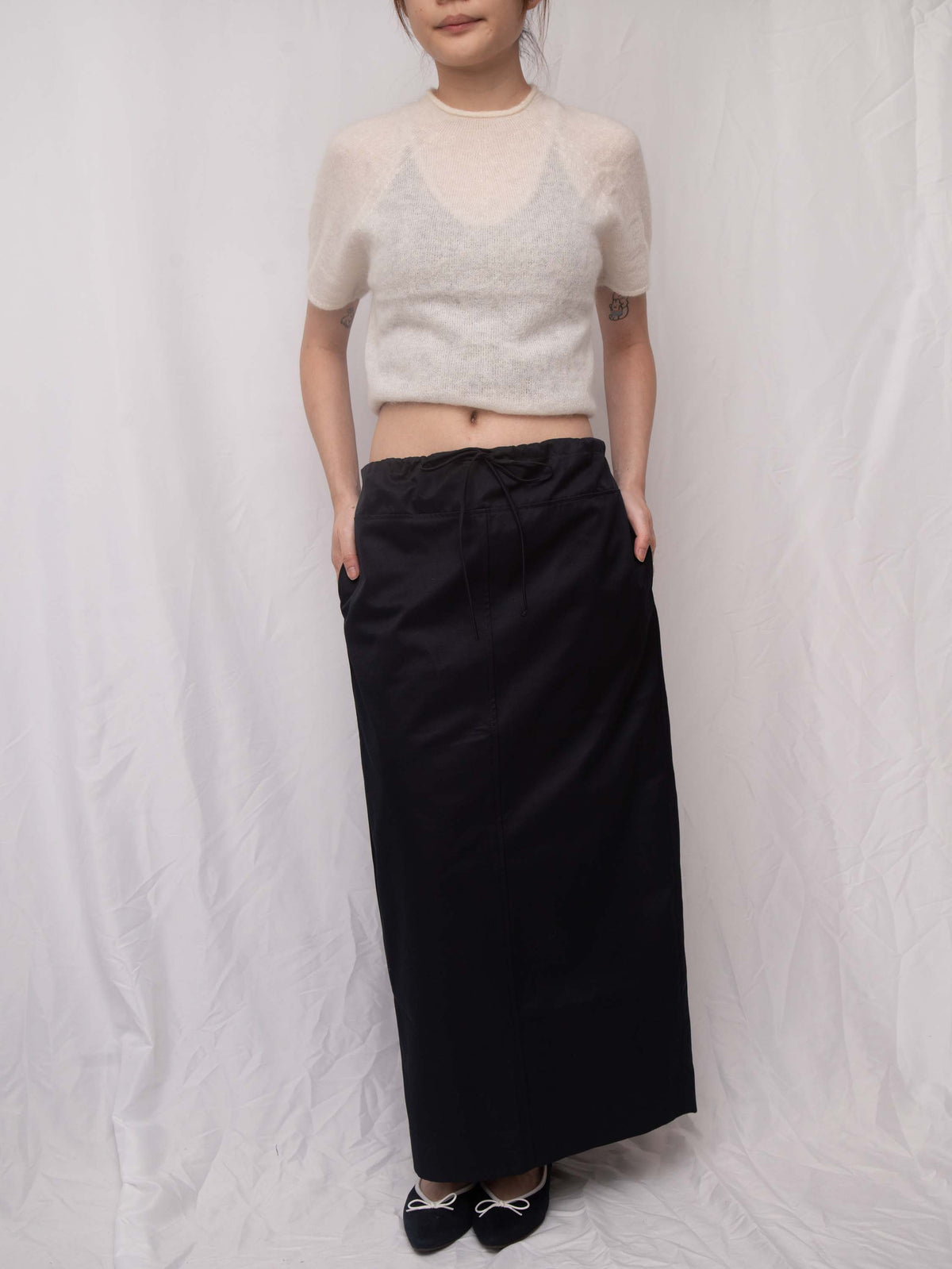 Low Waist Structured Tie-Waist Midi Skirt 抽繩中長裙（背後橡筋腰）