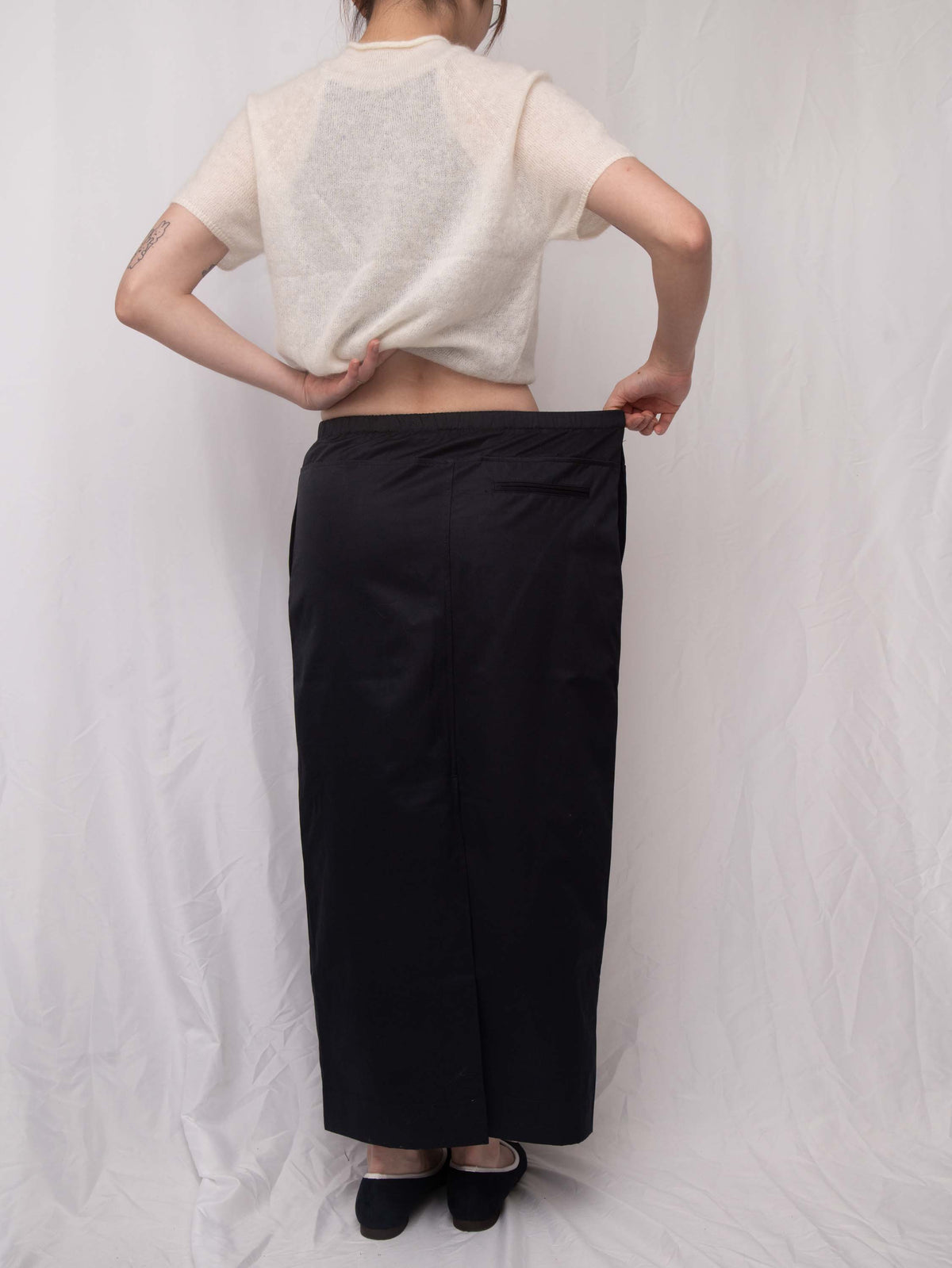 Low Waist Structured Tie-Waist Midi Skirt 抽繩中長裙（背後橡筋腰）