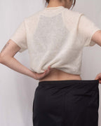 Seamless Soft Camel-Hair Short-Sleeve Fuzzy Sweater