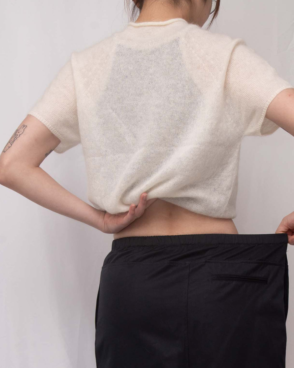 Seamless Soft Camel-Hair Short-Sleeve Fuzzy Sweater