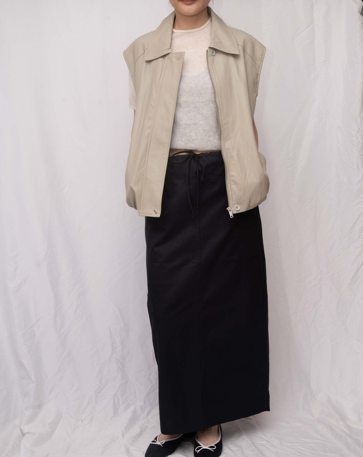 Luxe Vegan Leather Collared Gathered Vest 蛋白皮反領馬甲