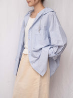 軟熟棉質~~ Slouchy Striped Hooded Long Shirt
