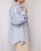 軟熟棉質~~ Slouchy Striped Hooded Long Shirt