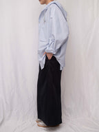 軟熟棉質~~ Slouchy Striped Hooded Long Shirt