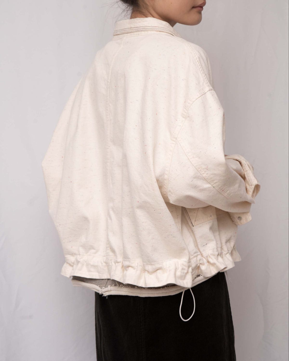 Ruffle Hem Confetti Cream Denim Jacket 抽繩彩點米白全棉牛仔外套